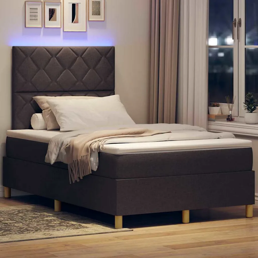 Lit à ressort LED Marron foncé 120 x 200 cm tissu - 5