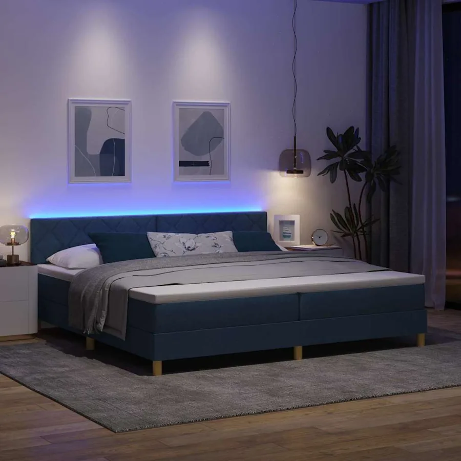Lit à ressort LED avec bandes LED Bleu 200 x 200 cm tissu - 5