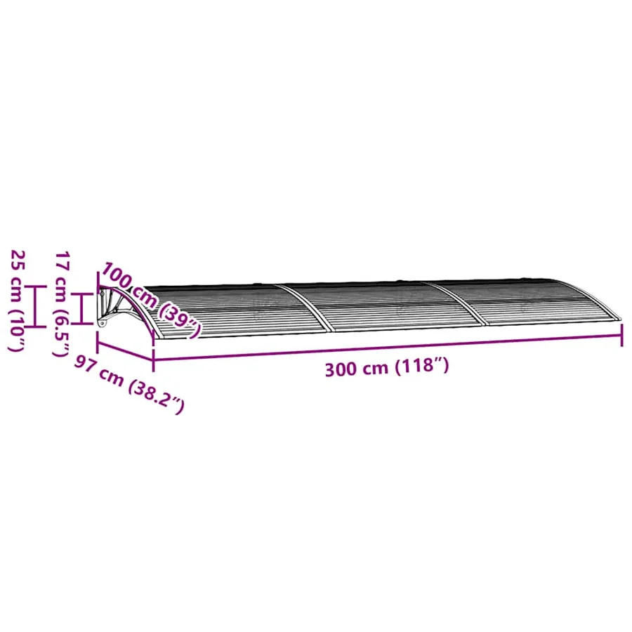 Auvent de porte Gris 300x100 cm Polycarbonate - 7