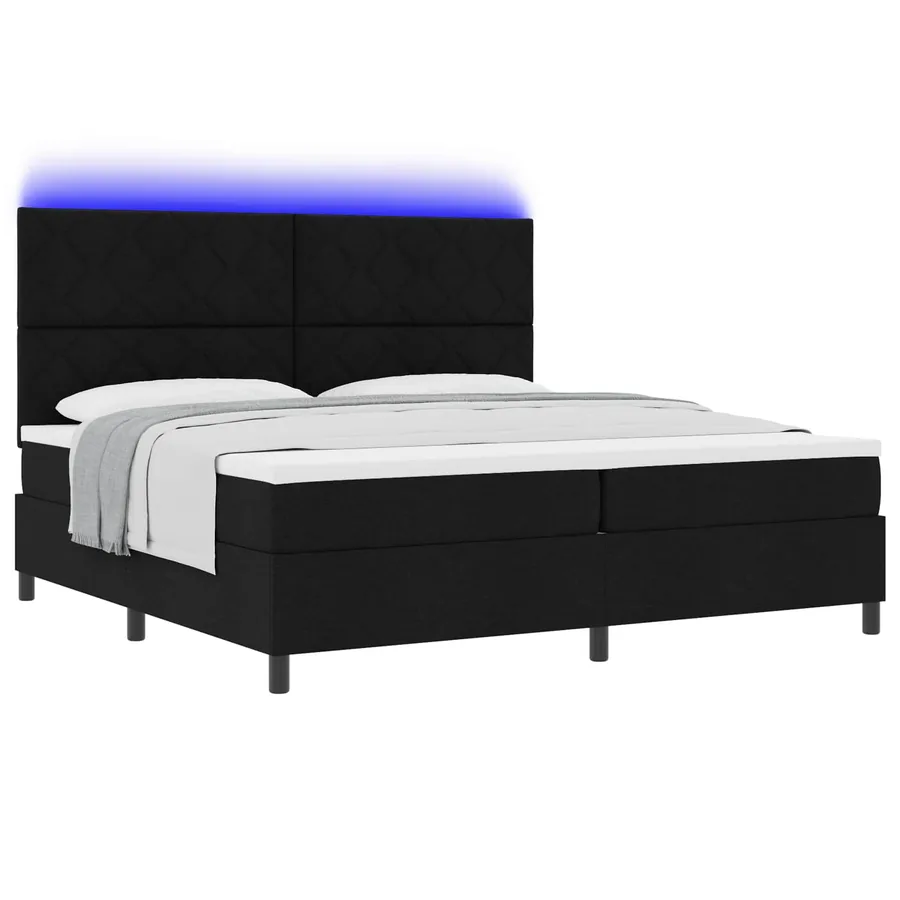 Lit à ressorts avec matelas avec LED Noir 200 x 200 cm tissu - 2