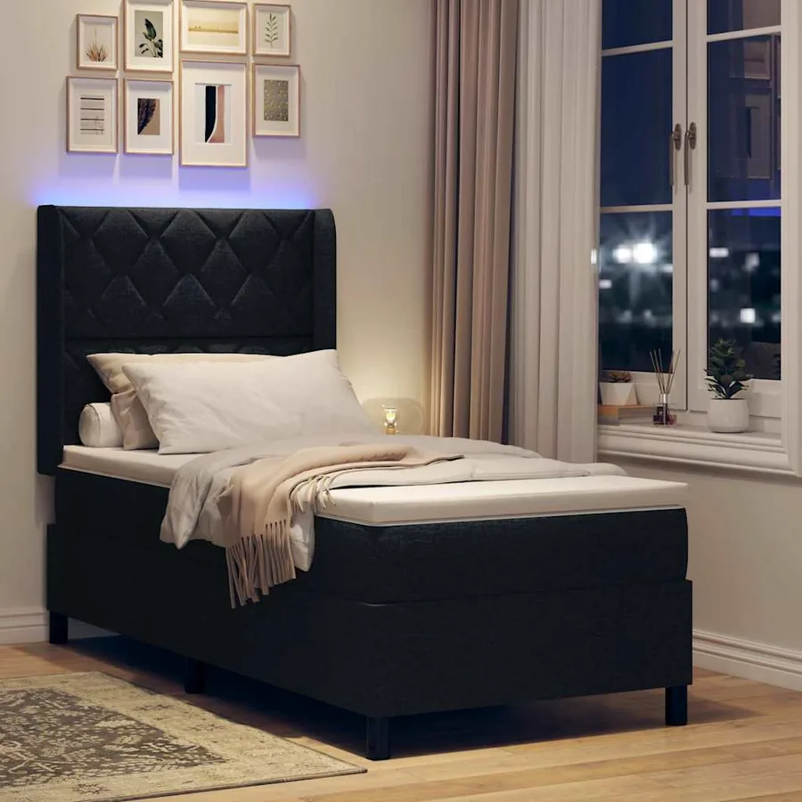 Lit à ressort LED avec tête de lit Noir 100 x 200 cm tissu - 5