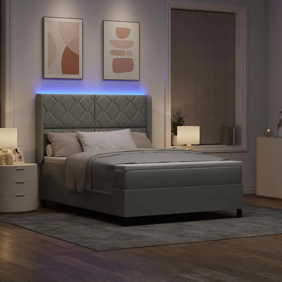Lit à ressorts avec bandes LED Gris clair 140 x 200 cm Velours - 5