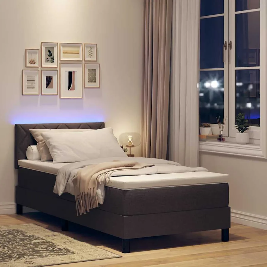 Lit à ressorts avec coussin Marron foncé 90 x 200 cm tissu - 5