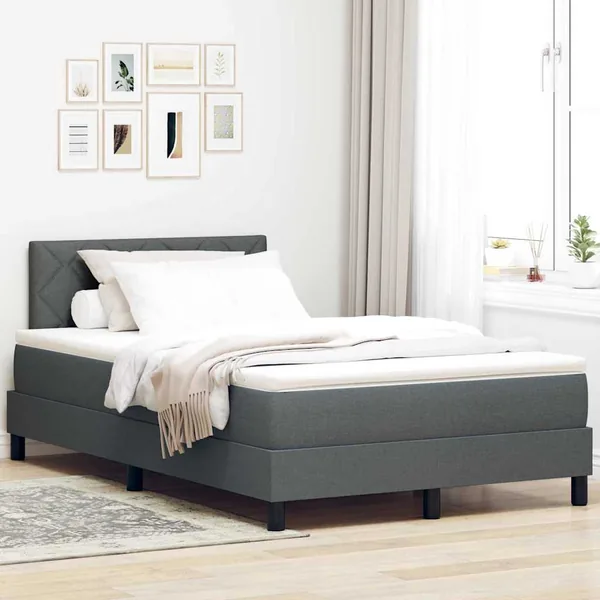 Lit à ressorts avec bandes LED Gris foncé 120 x 190 cm tissu