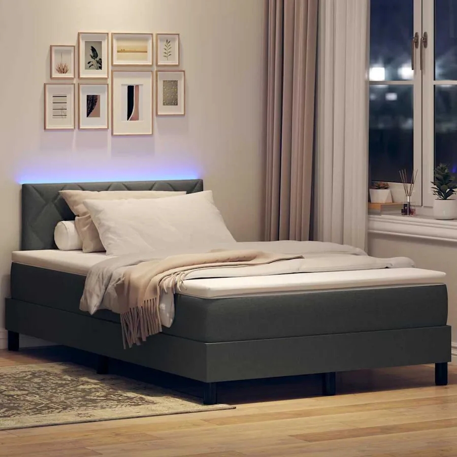 Lit à ressorts avec bandes LED Gris foncé 120 x 190 cm tissu - 5