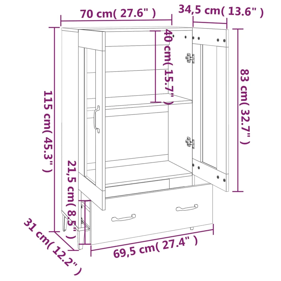Buffet haut Blanc 70x31x115 cm Bois d'ingénierie - 8