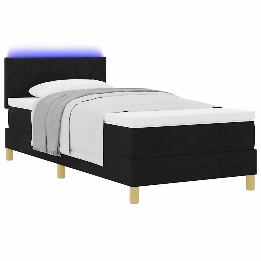 Lit à ressort LED avec bandes LED Noir 90 x 190 cm tissu - 3
