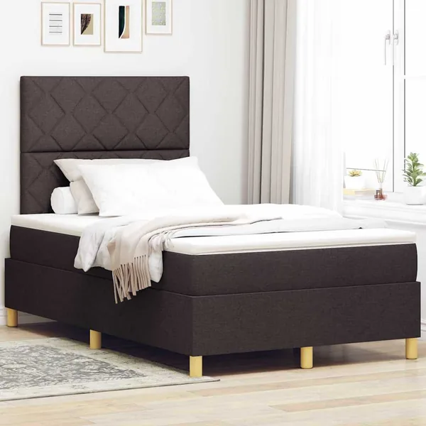 Lit à ressort LED Marron foncé 120 x 190 cm tissu