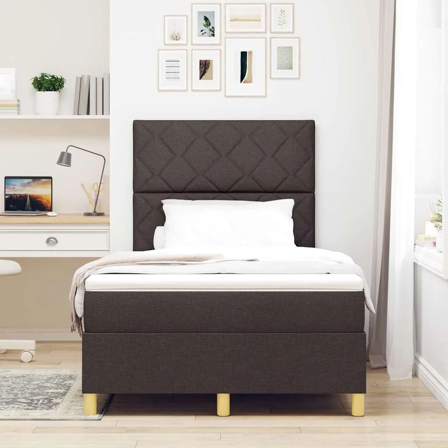 Lit à ressort LED Marron foncé 120 x 190 cm tissu - 4