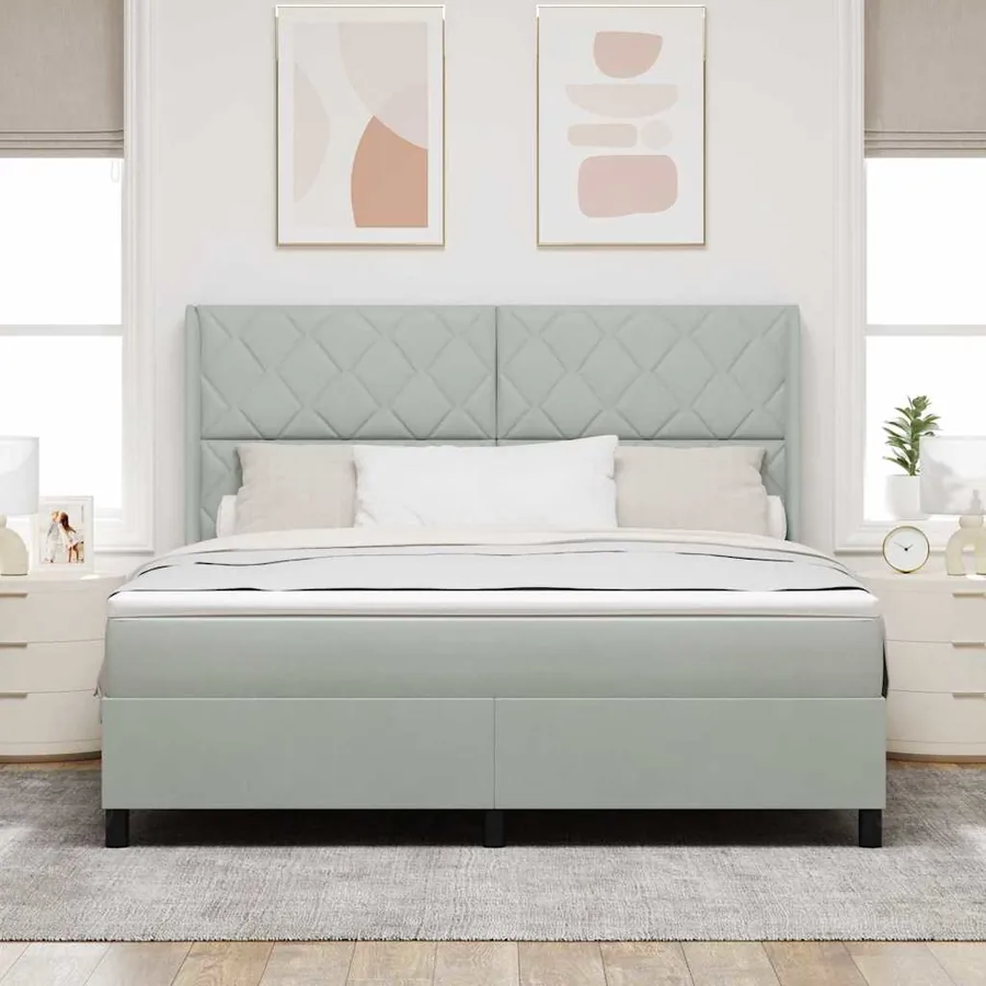 Lit à ressorts avec bandes LED Gris clair 180 x 200 cm Velours - 4