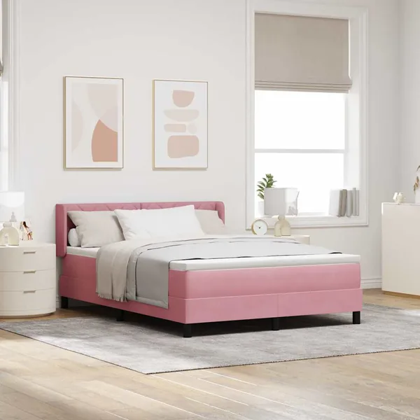 Lit à ressorts avec tête de lit Rose 200 x 160 cm Velours
