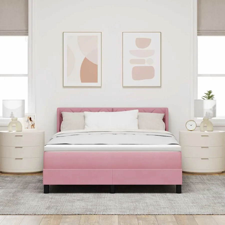 Lit à ressorts avec tête de lit Rose 200 x 160 cm Velours - 3