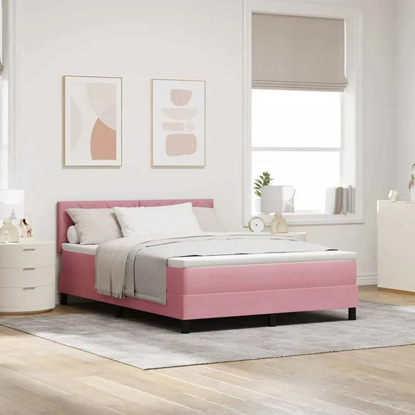 Lit à ressort LED avec bandes LED Rose 160 x 200 cm Velours