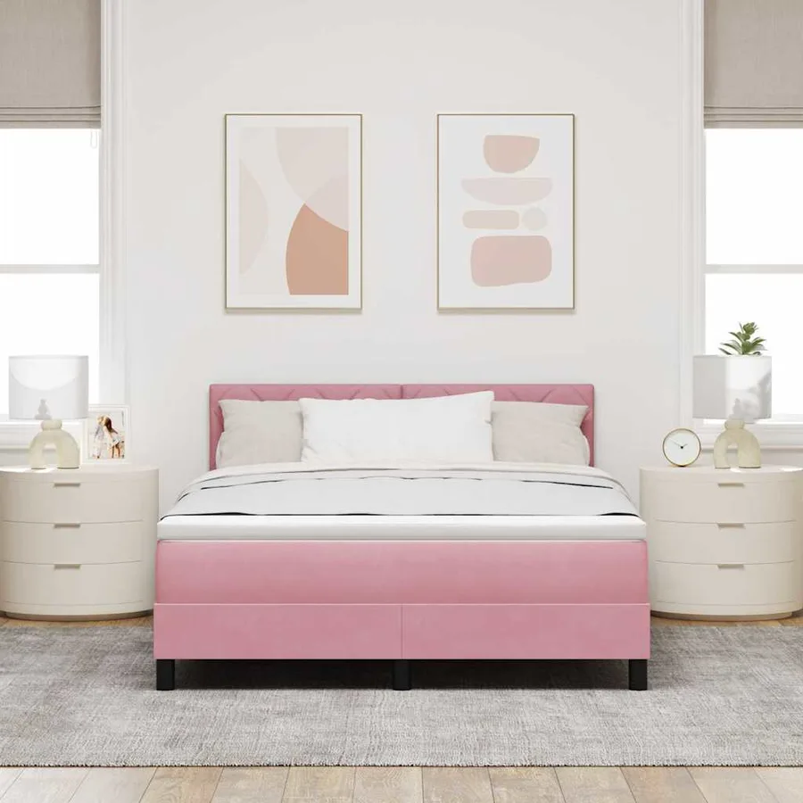 Lit à ressort LED avec bandes LED Rose 160 x 200 cm Velours - 4