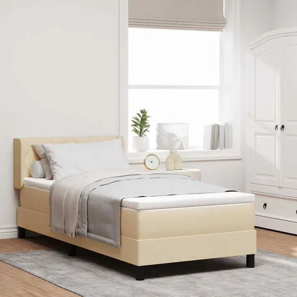 Lit à ressorts avec coussin Crème 190 x 90 cm tissu