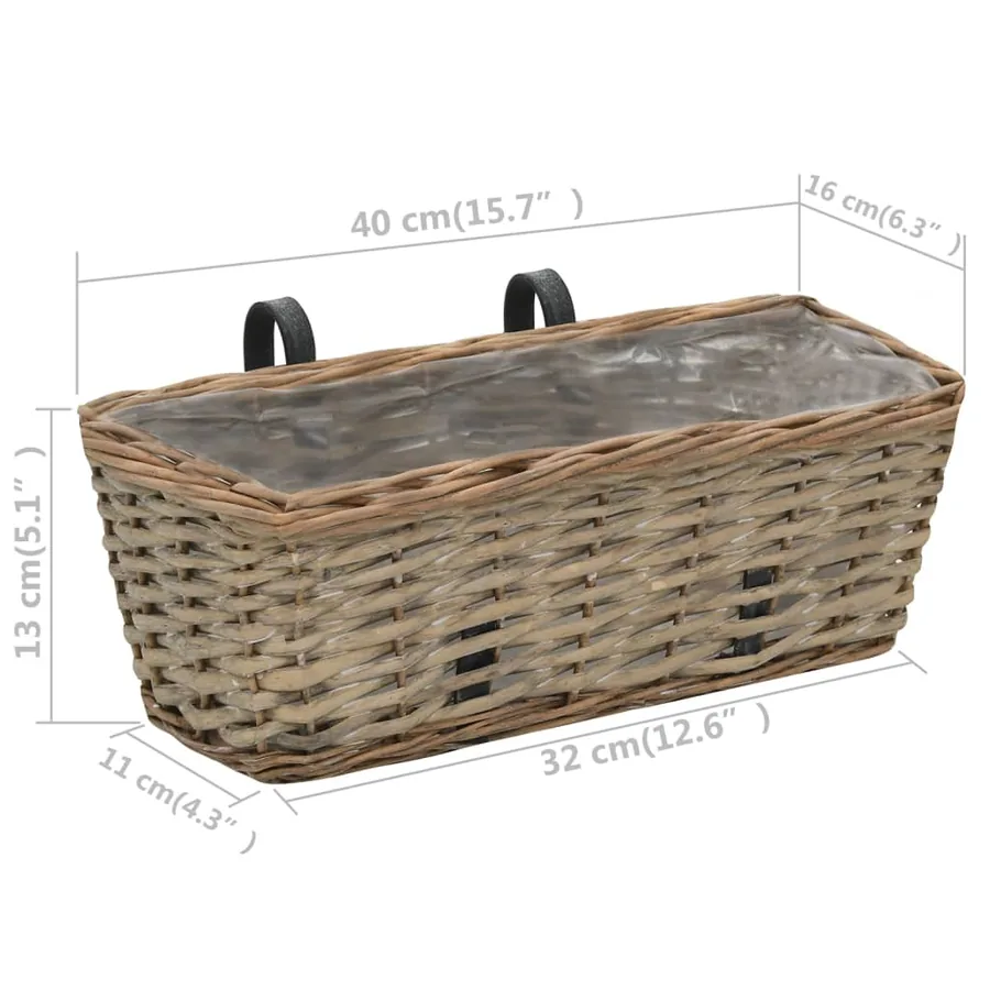 Jardinière de balcon 2 pcs Osier avec doublure en PE 40 cm - 6