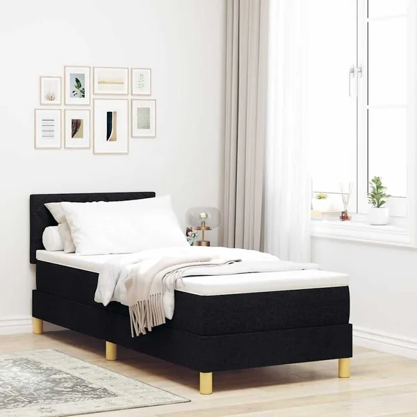 Lit à ressorts avec coussin Noir 80 x 200 cm tissu