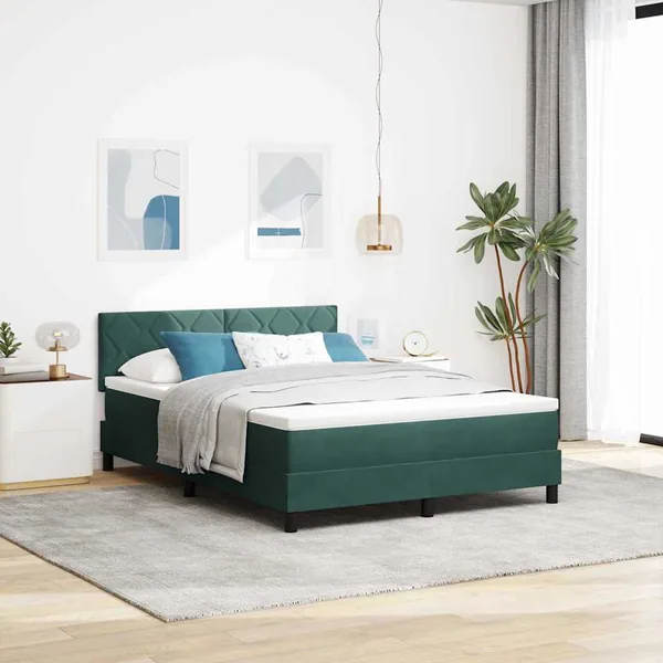 Lit à ressorts avec tête de lit Vert foncé 140 x 190 cm Velours