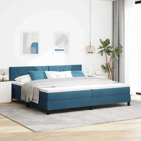 Lit à ressorts avec tête de lit Bleu foncé 200 x 200 cm Velours