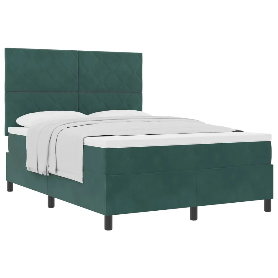 Lit à ressorts avec tête de lit Vert foncé 140 x 190 cm Velours - 2