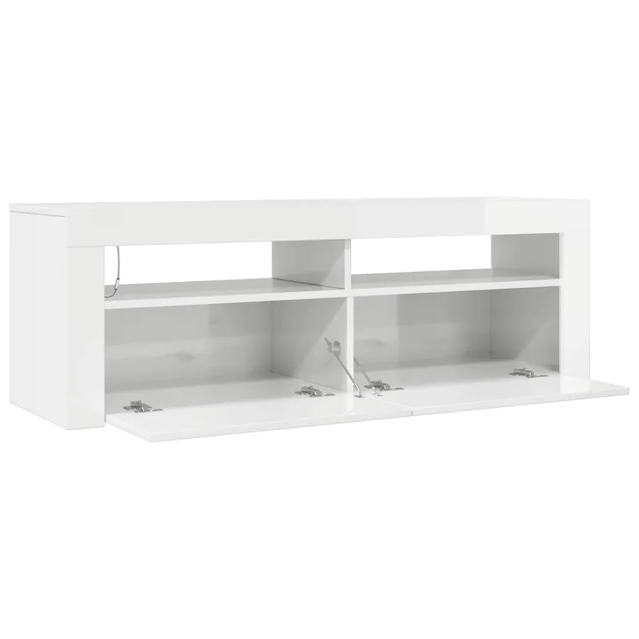 Meuble TV avec lumières LED blanc brillant 120x35x40 cm - 10
