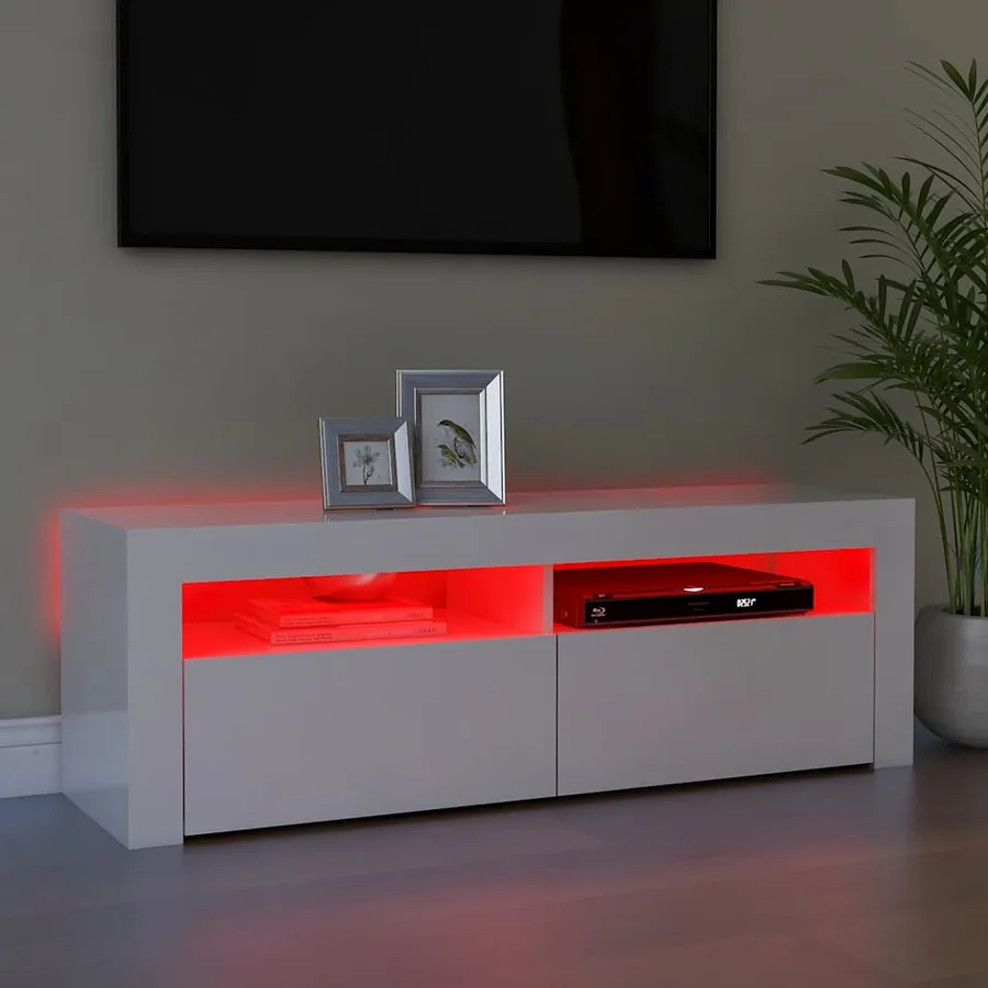 Meuble TV avec lumières LED blanc brillant 120x35x40 cm - 5