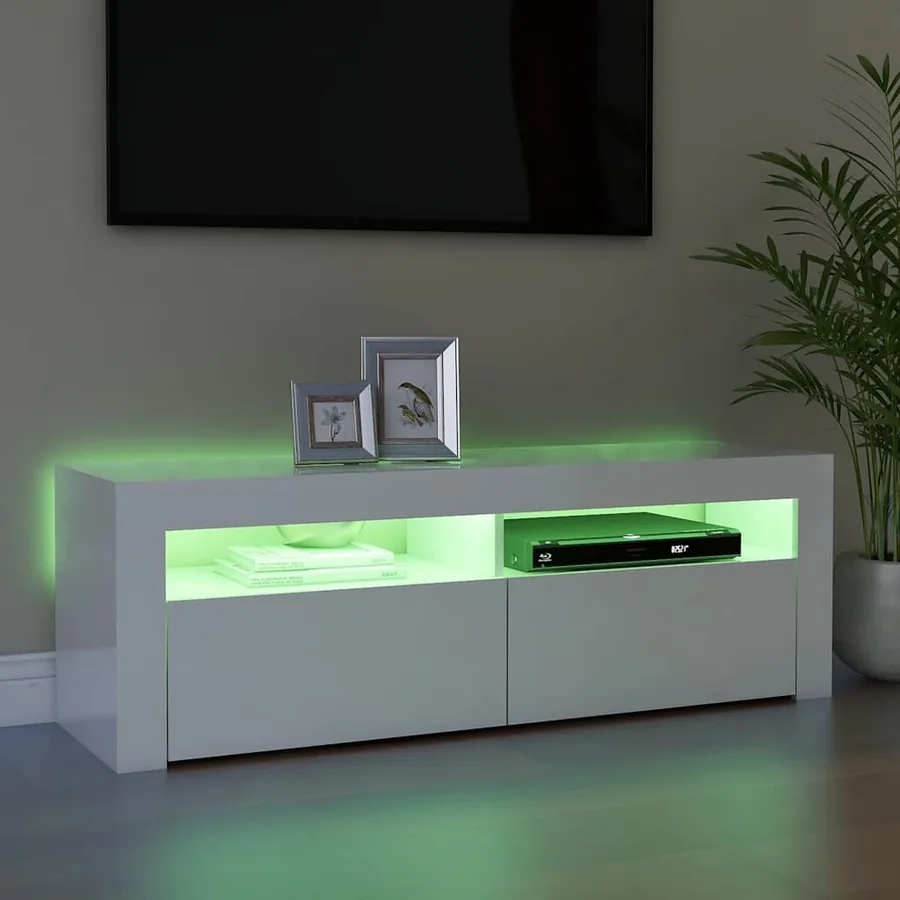 Meuble TV avec lumières LED blanc brillant 120x35x40 cm - 6