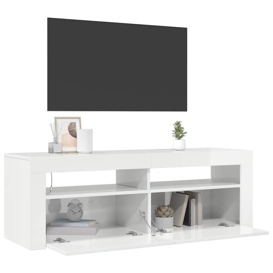 Meuble TV avec lumières LED blanc brillant 120x35x40 cm - 7
