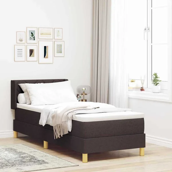 Lit à ressorts avec tête de lit Marron foncé 200 x 80 cm tissu