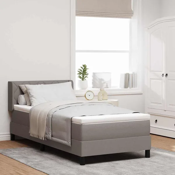 Lit à ressorts avec tête de lit Taupe 200 x 90 cm tissu