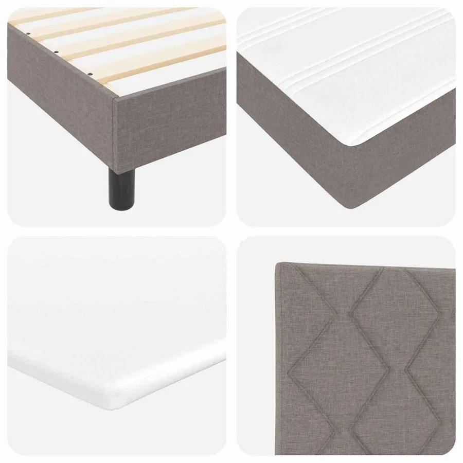 Lit à ressorts avec tête de lit Taupe 200 x 90 cm tissu - 8
