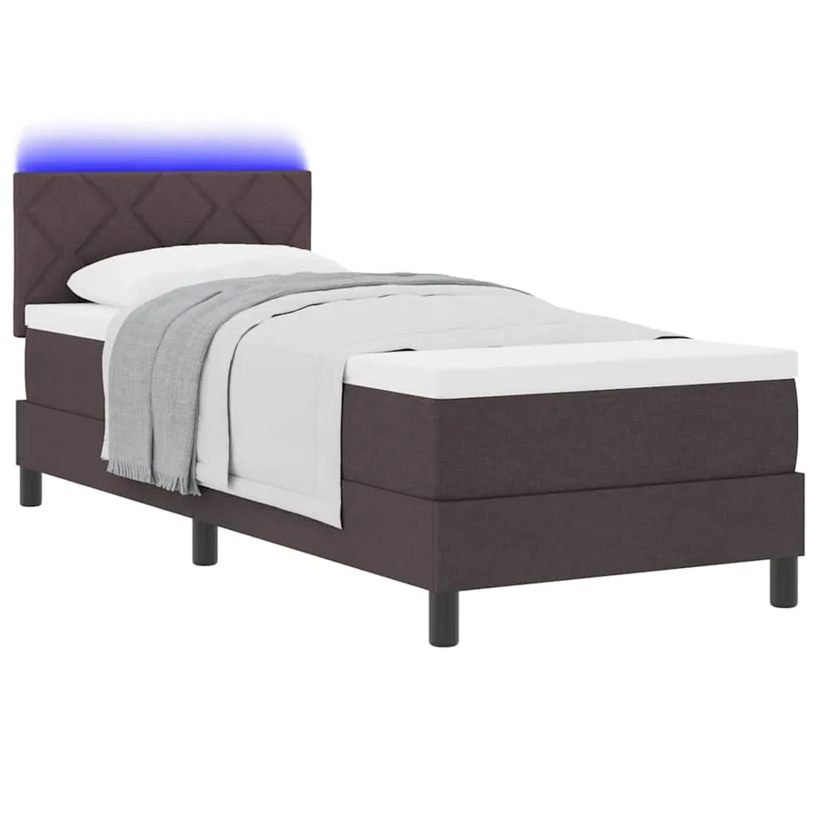 Lit à ressorts avec bandes LED Marron foncé 80 x 200 cm tissu - 3