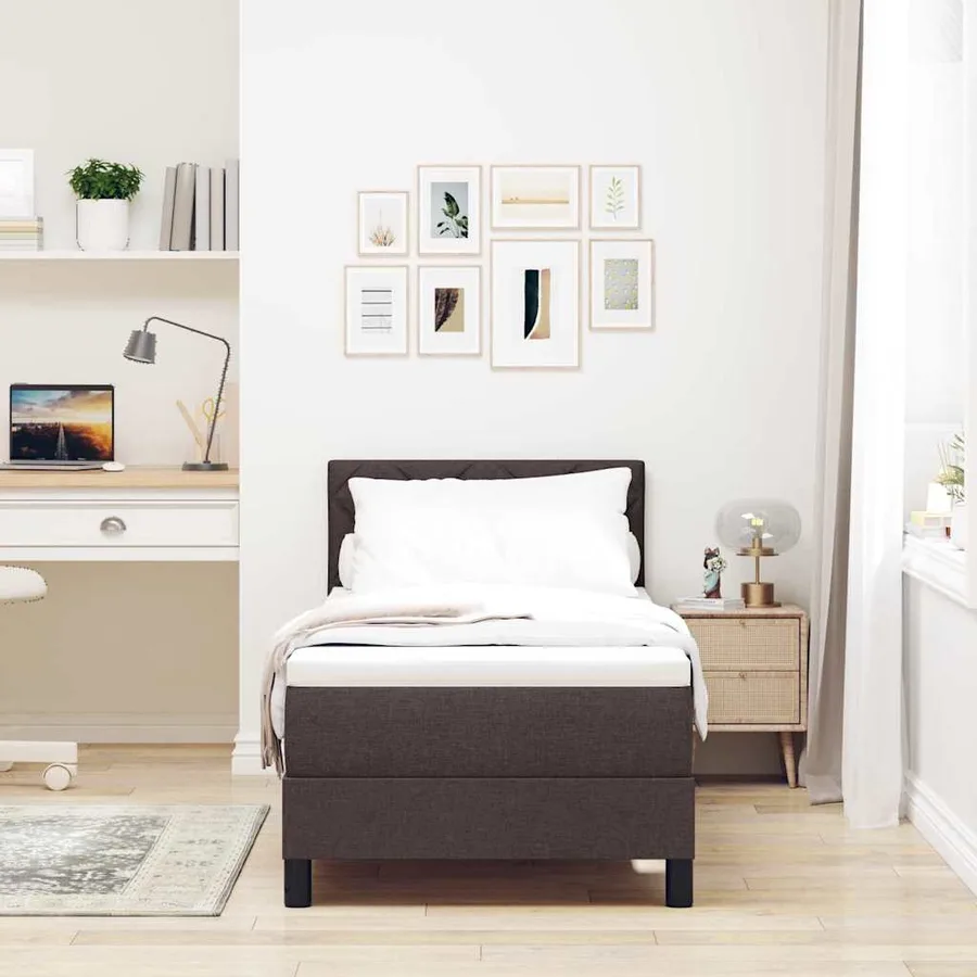 Lit à ressorts avec bandes LED Marron foncé 80 x 200 cm tissu - 4