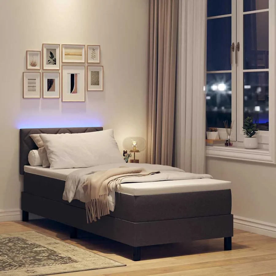 Lit à ressorts avec bandes LED Marron foncé 80 x 200 cm tissu - 5