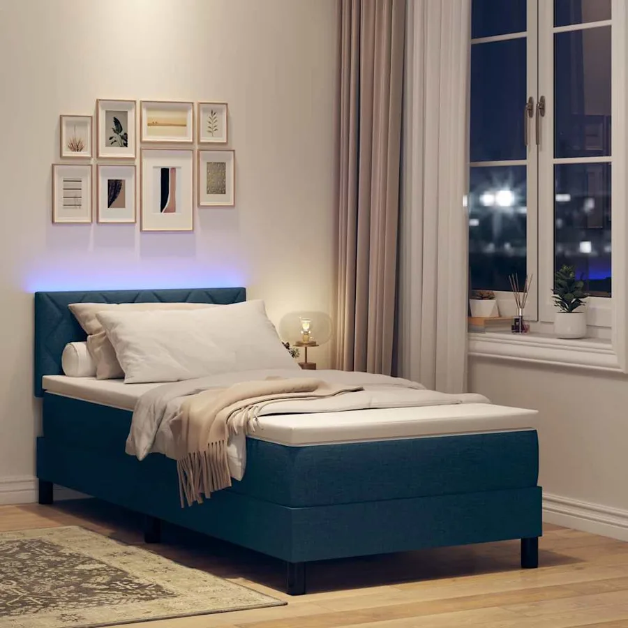 Lit à ressorts avec bandes LED Bleu 90 x 200 cm tissu - 5
