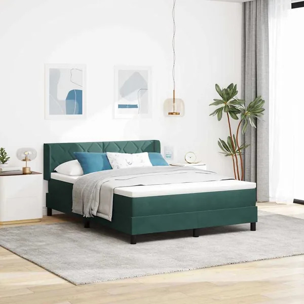 Lit à ressorts avec tête de lit Vert foncé 200 x 140 cm Velours
