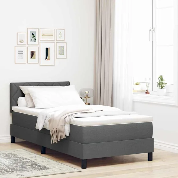 Lit à ressorts avec bandes LED Gris foncé 90 x 190 cm tissu