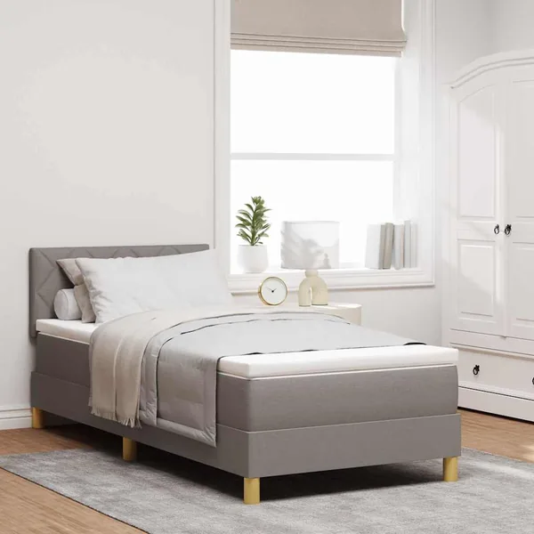 Lit à ressort LED avec bandes LED Taupe 90 x 200 cm tissu