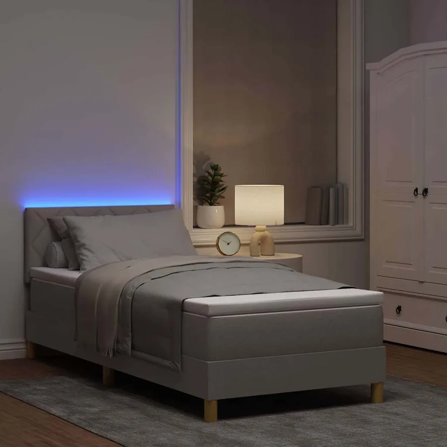 Lit à ressort LED avec bandes LED Taupe 90 x 200 cm tissu - 5