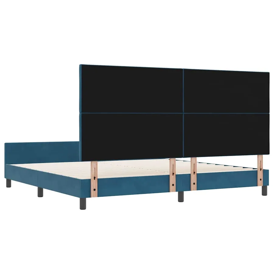 Lit à ressorts avec tête de lit Bleu foncé 200 x 200 cm Velours - 9