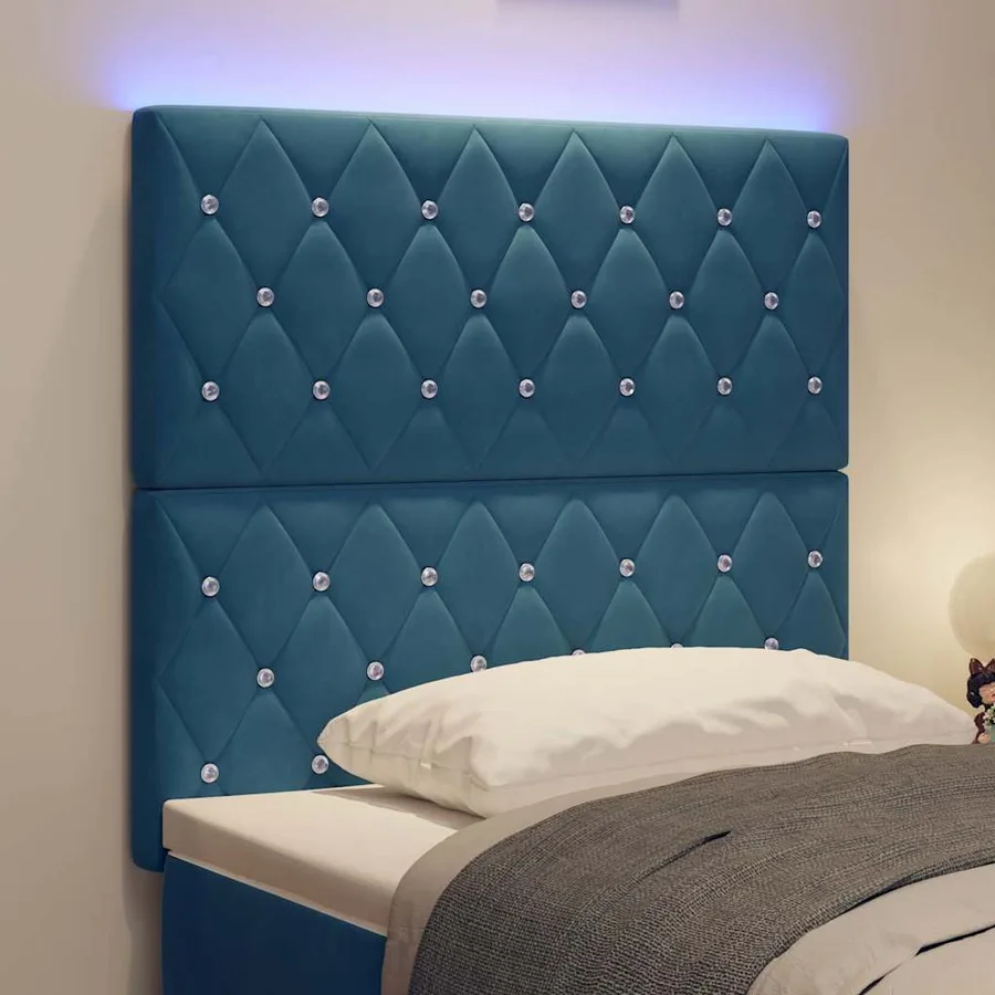 Tête de lit LED avec bandes LED Bleu foncé 90 cm Velours - 4
