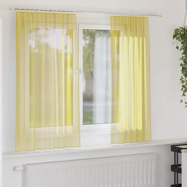 Rideaux en voile avec passe-tringles 2 pcs jaune