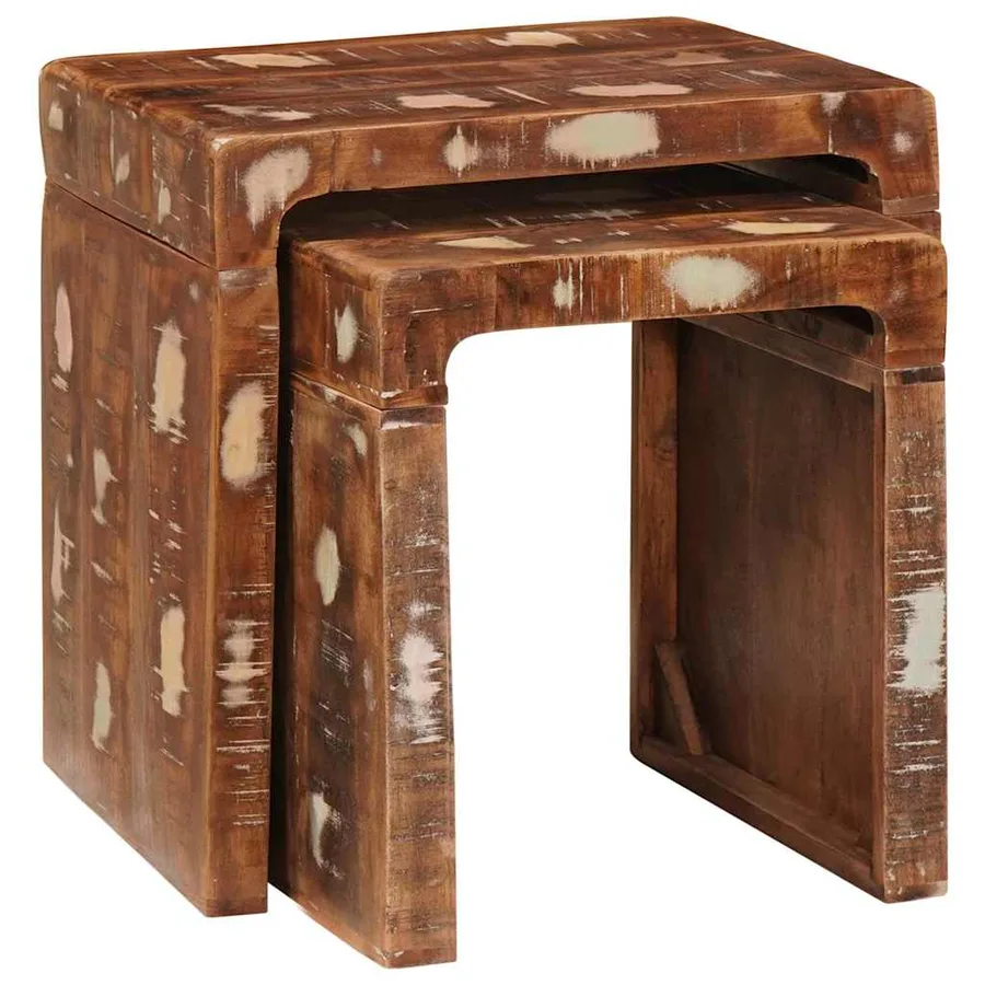 Tables gigognes 2 pcs Marron Bois Recyclé Solide - 3