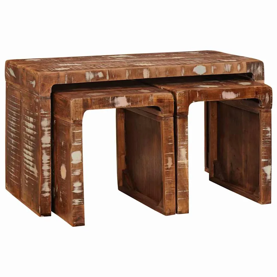 Table Gigogne 3 pcs Marron Bois Recyclé Solide
