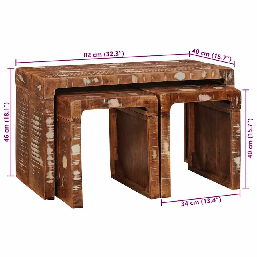Table Gigogne 3 pcs Marron Bois Recyclé Solide - 10