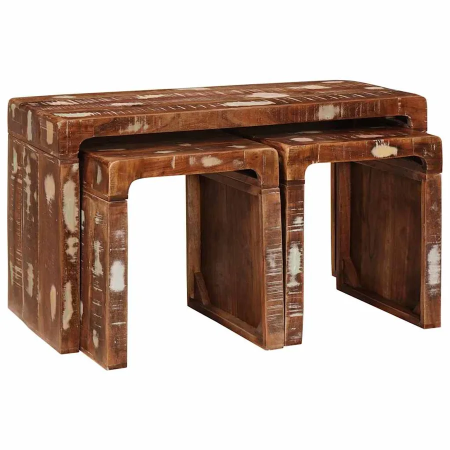 Table Gigogne 3 pcs Marron Bois Recyclé Solide - 3