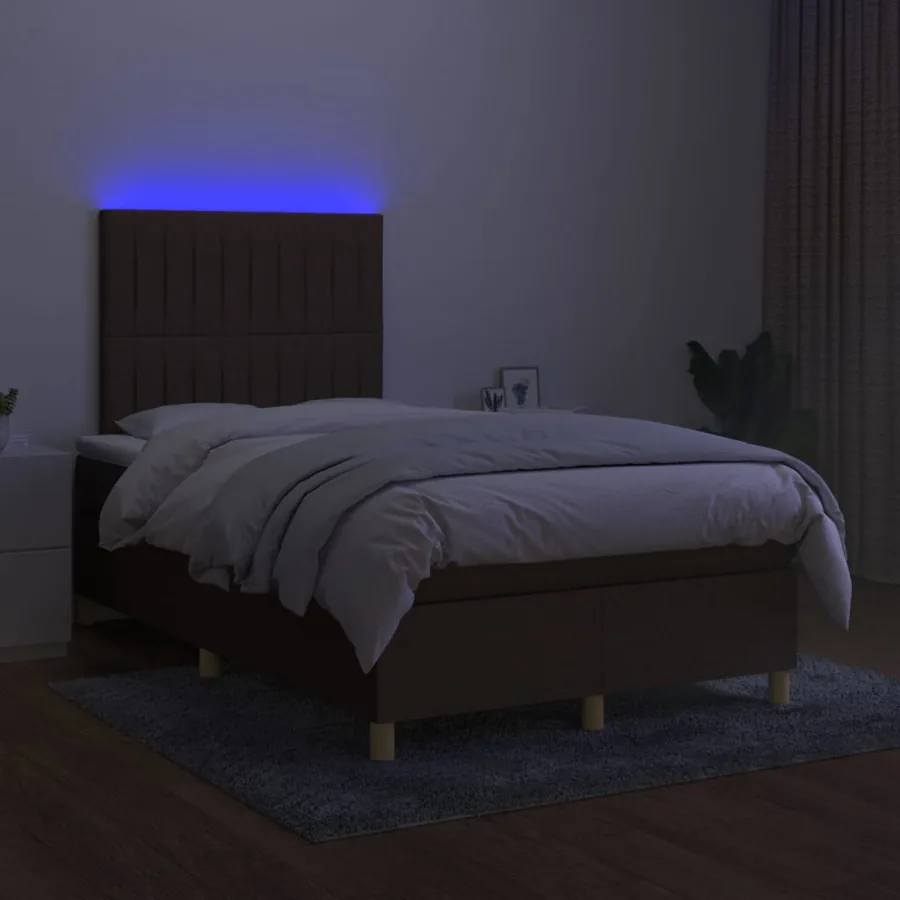 Sommier à lattes de lit matelas et LED Marron foncé 120x200 cm - 4