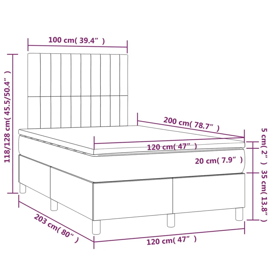 Sommier à lattes de lit matelas et LED Marron foncé 120x200 cm - 8