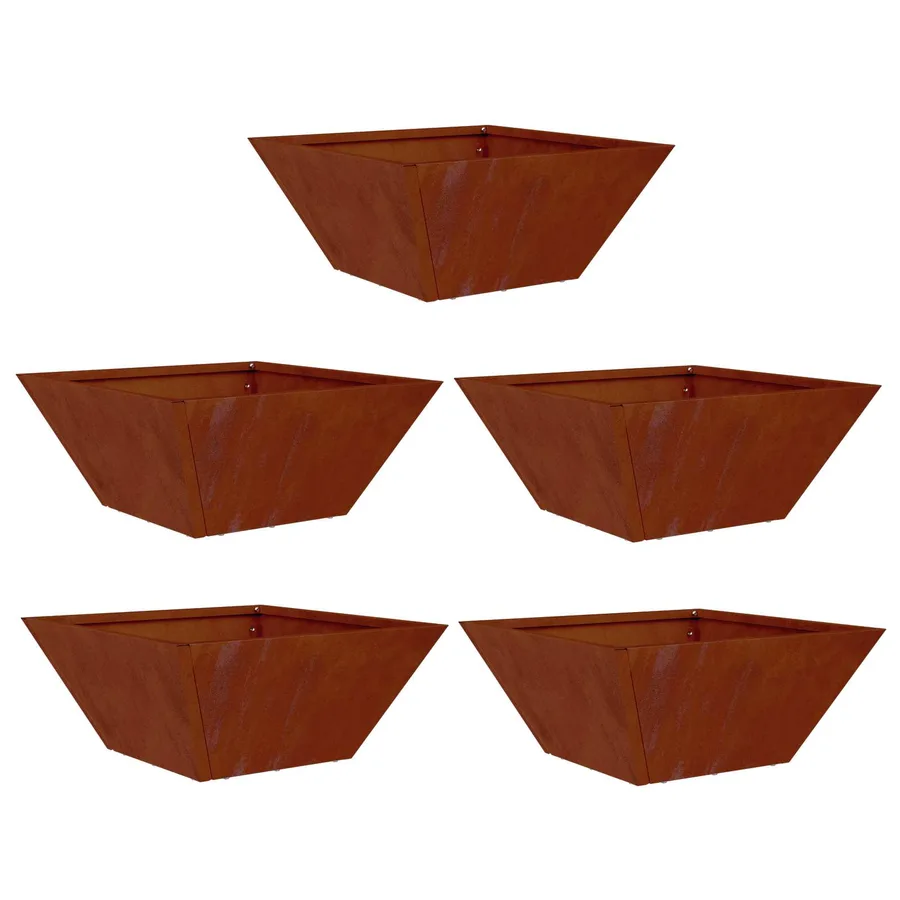 Cache-pot de jardin 5 pc Rouillé 35 x 35 x 15 cm Acier patiné - 2
