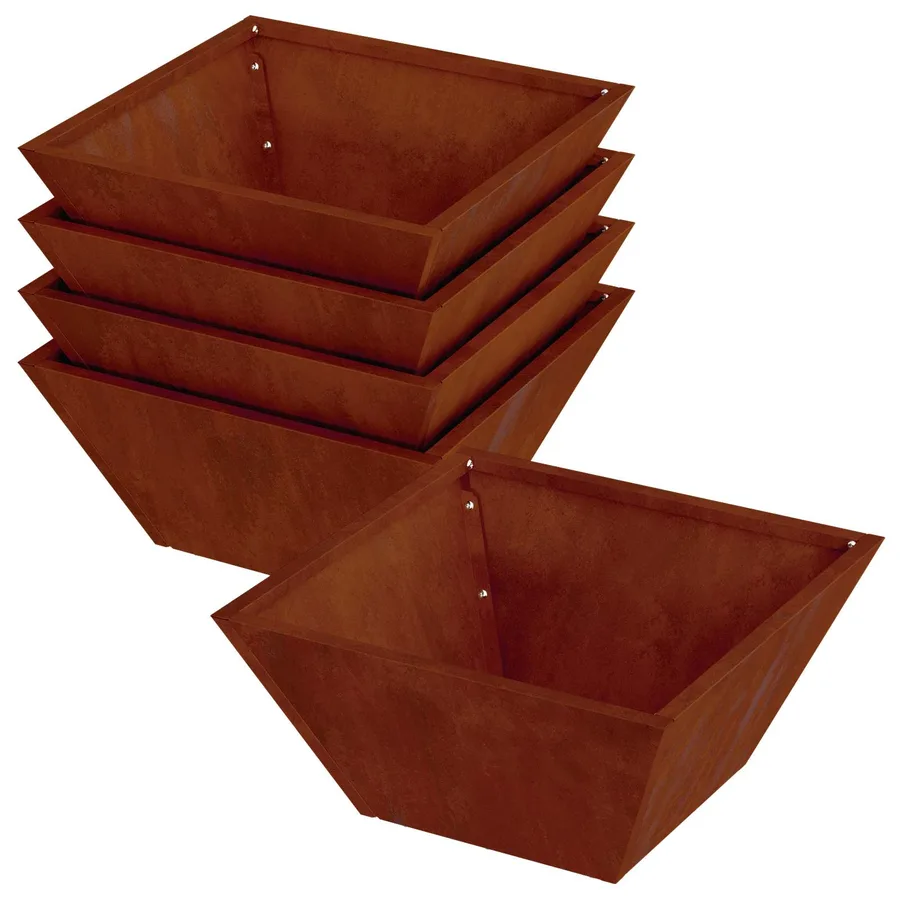 Cache-pot de jardin 5 pc Rouillé 35 x 35 x 15 cm Acier patiné - 5